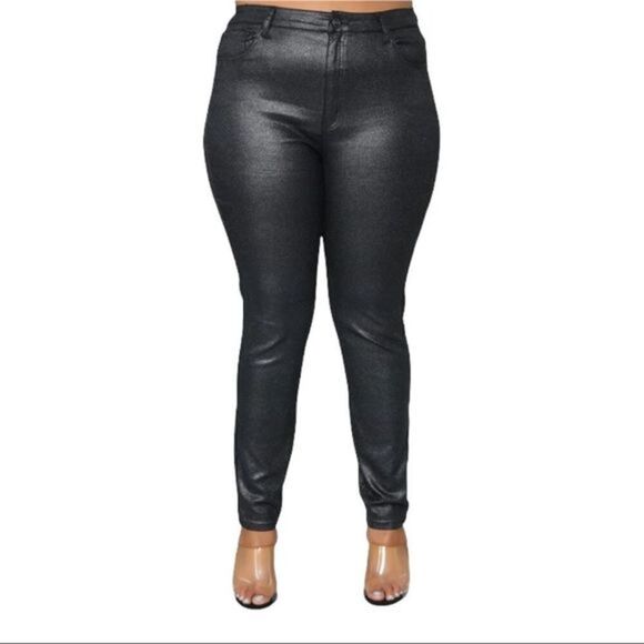 Fashion Nova Double Dare Faux Leather Black Sparkly Pants NWT - Picture 1 of 7